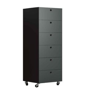 KRIPTONITE meuble a tiroirs sur roulettes 6 tiroirs L 60 cm (Noir mat - Aluminium et bois)