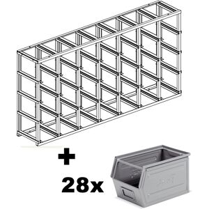 SETAM Rack de rangement 28 postes avec bacs métalliques vernis 12.5 litres