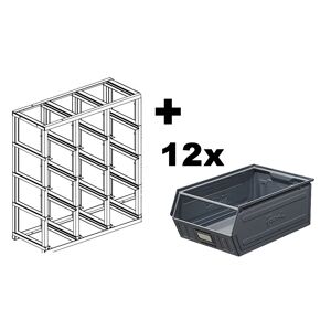 SETAM Rack de rangement 12 postes avec bacs métalliques vernis 28 litres