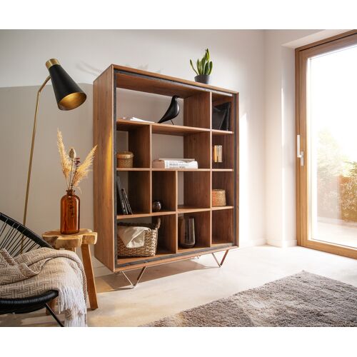 DELIFE Highboard Stonegrace 120x150 acacia nature 12 compartiments placage en pierre...