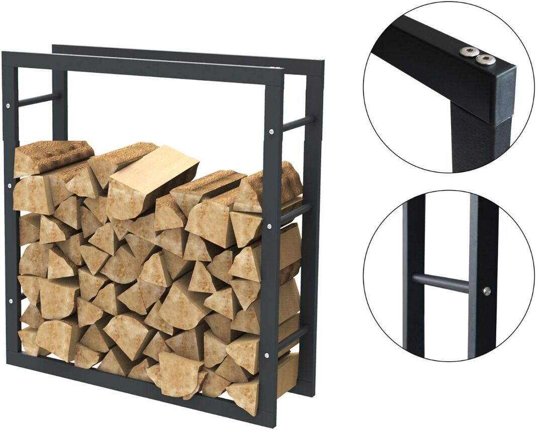 Bc-elec - HHWPF0024 Rangement à bois en acier noir 80x100x25CM, rack pour bois de chauffage, range-bûches