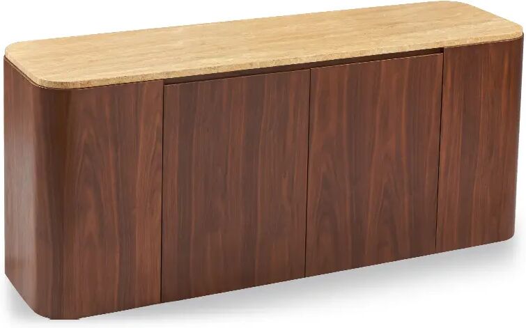 NV GALLERY Buffet ORION - Buffet, Travertin waterproof & bois de noyer, L140 Marron / Doré