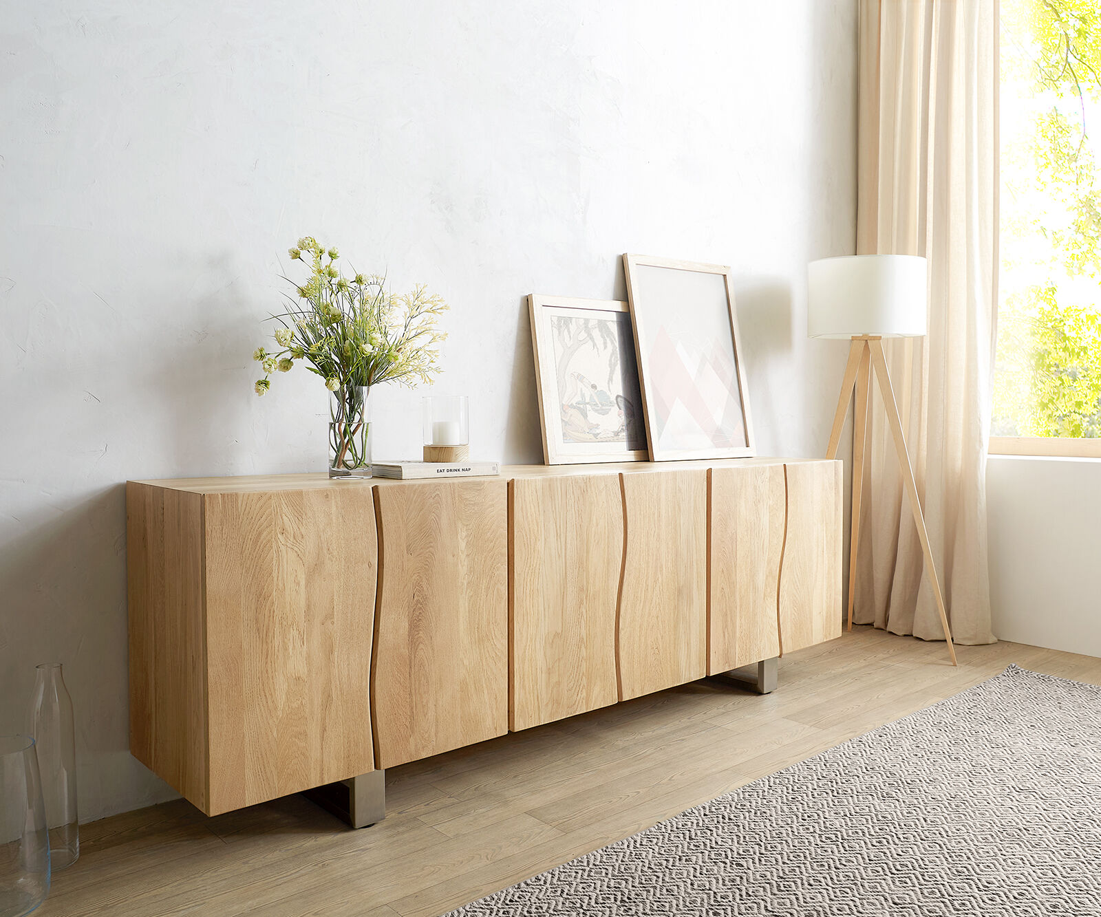 DELIFE Buffet Live-Edge 220 cm Chêne naturel massif 6 portes