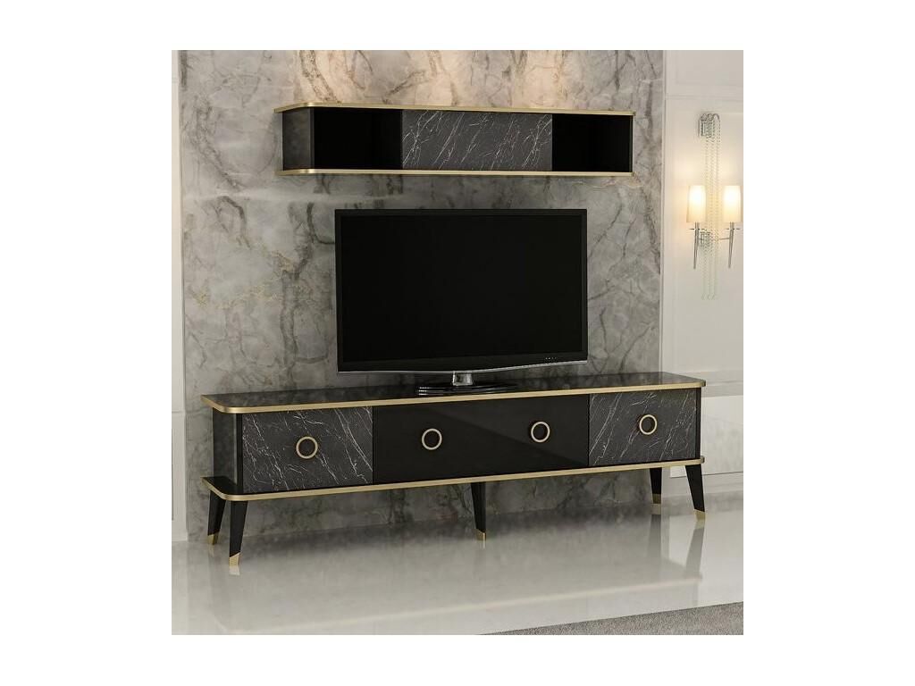 AZURA HOME DESIGN Ensemble meuble TV MARBRE Noir - doré brillant 180 cm