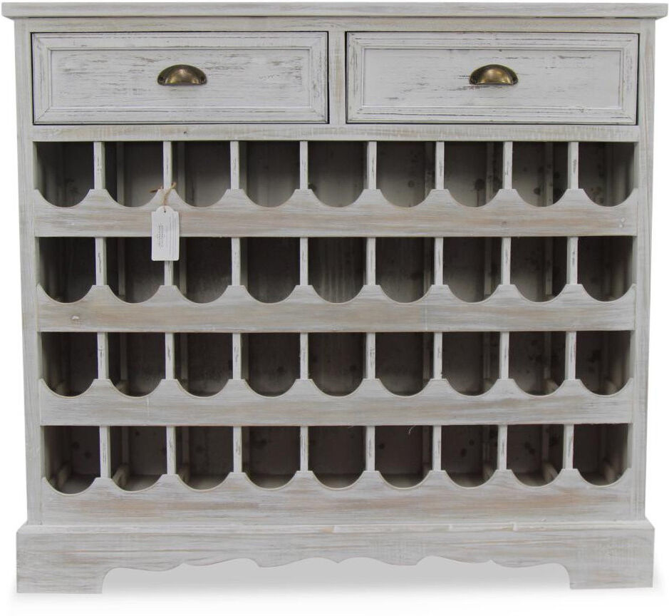 Décoration d'Autrefois Meuble Rangement Vins Bois 2 Tiroirs Cerusé Blanc 108.5x30.5x98.5cm