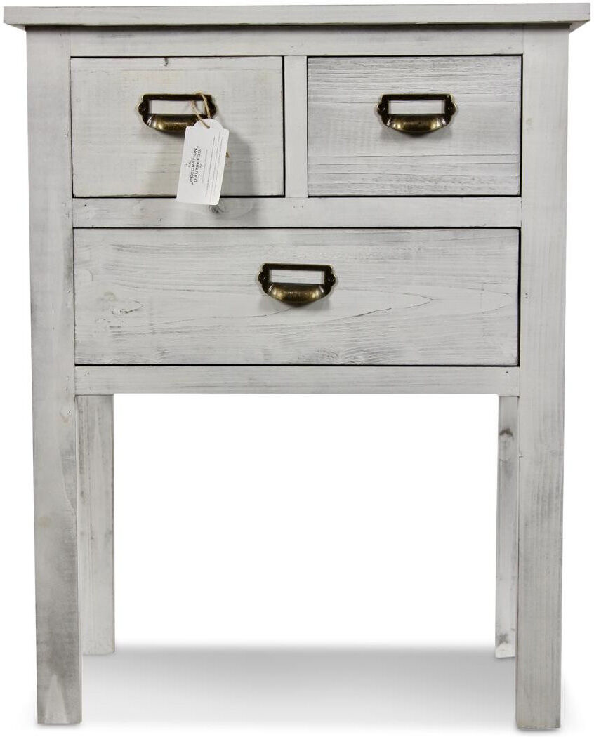 Décoration d'Autrefois Meuble Console Bois 3 Tiroirs Cerusé Blanc 60x35.5x76cm