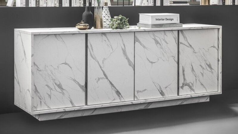 gdegdesign Buffet bahut décor marbre blanc 4 portes - Ercole