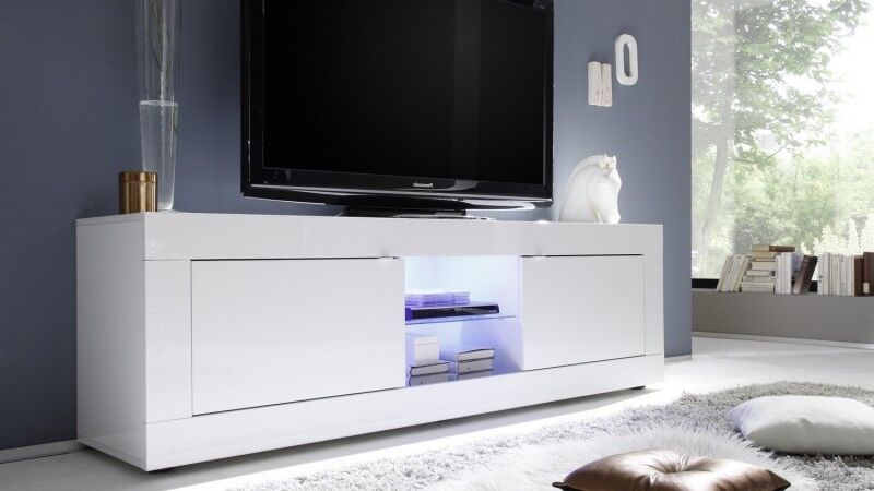 gdegdesign Meuble TV blanc uni avec LED - Lernig