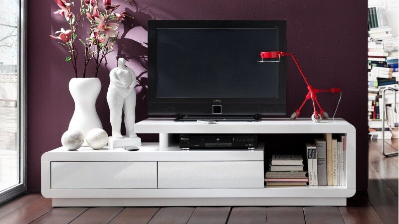 gdegdesign Meuble TV blanc laqué 2 tiroirs - Lewis