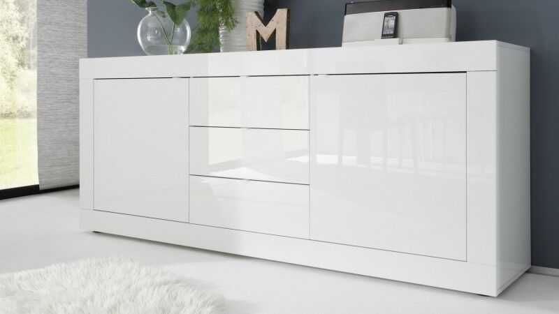 gdegdesign Buffet bahut blanc laqué 2 portes + 3 tiroirs - Lernig