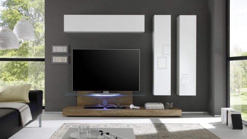 gdegdesign Ensemble meuble TV mural lumineux avec rangements - Upton