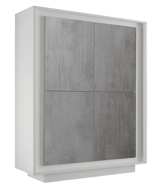 gdegdesign Buffet haut meuble de rangement béton et blanc mat 4 portes - Dov