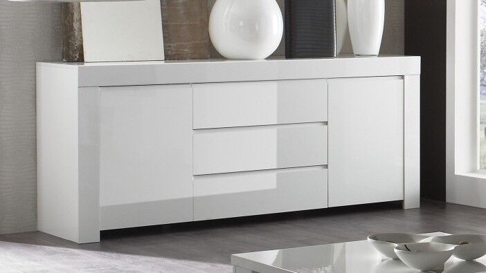 gdegdesign Buffet bahut blanc laqué 2 portes + 3 tiroirs - Naomi