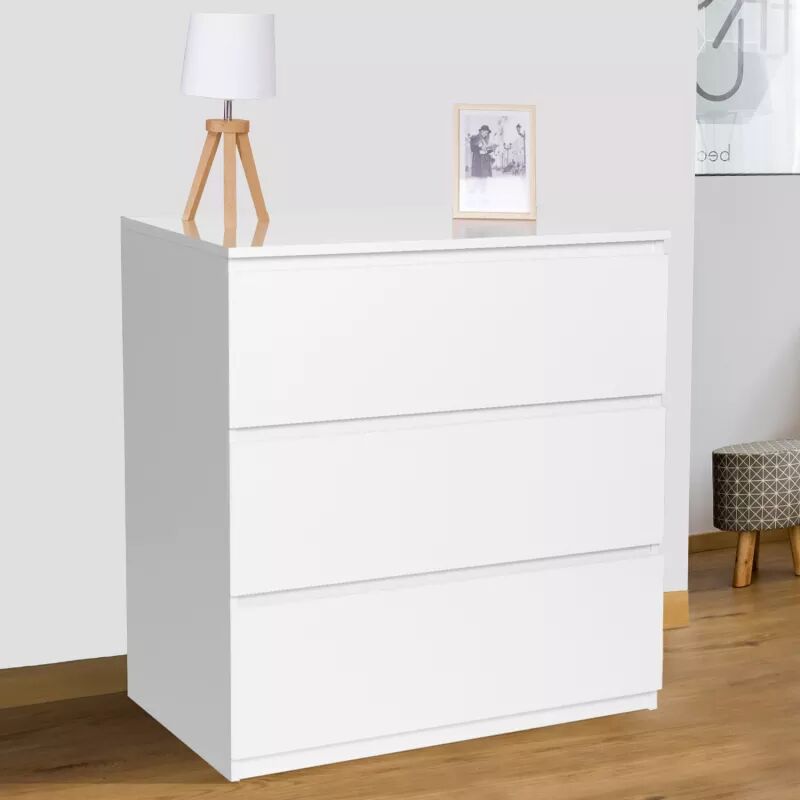 IDMarket Commode 3 tiroirs blanche