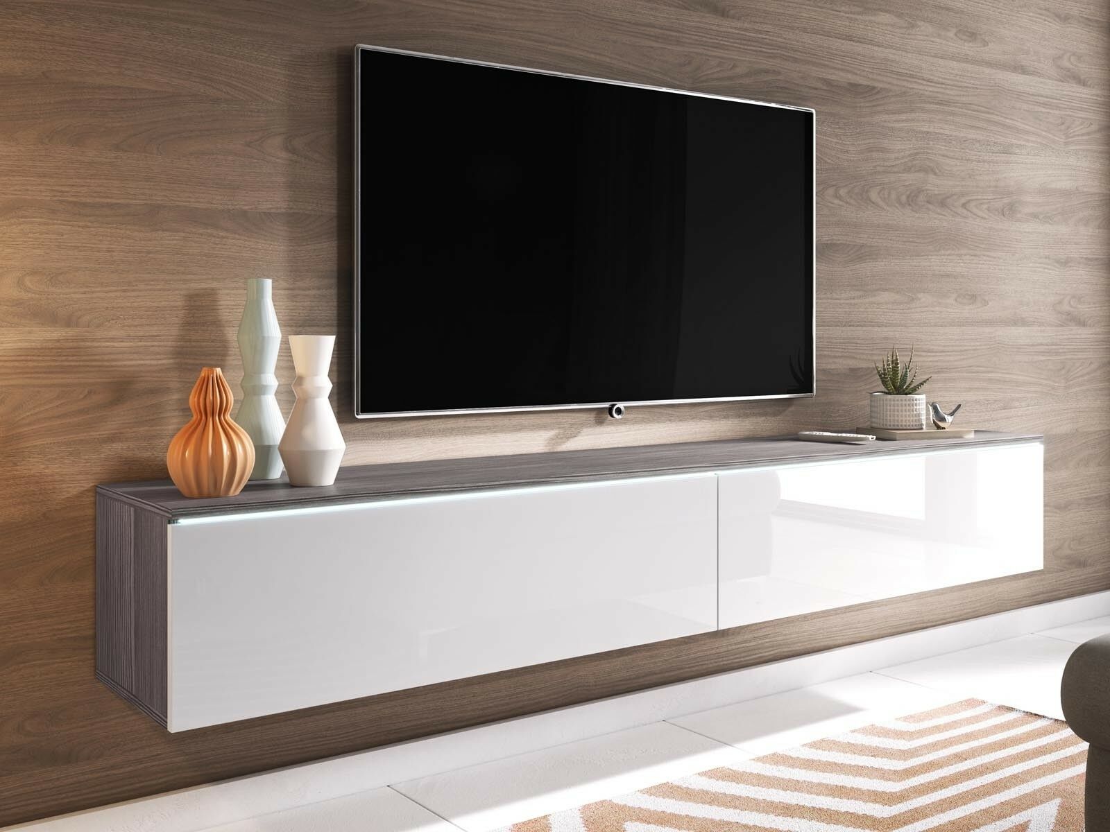 Mobistoxx Meuble tv-hifi DUBAI 2 portes battantes 180 cm pin bodega/blanc brillant sans led