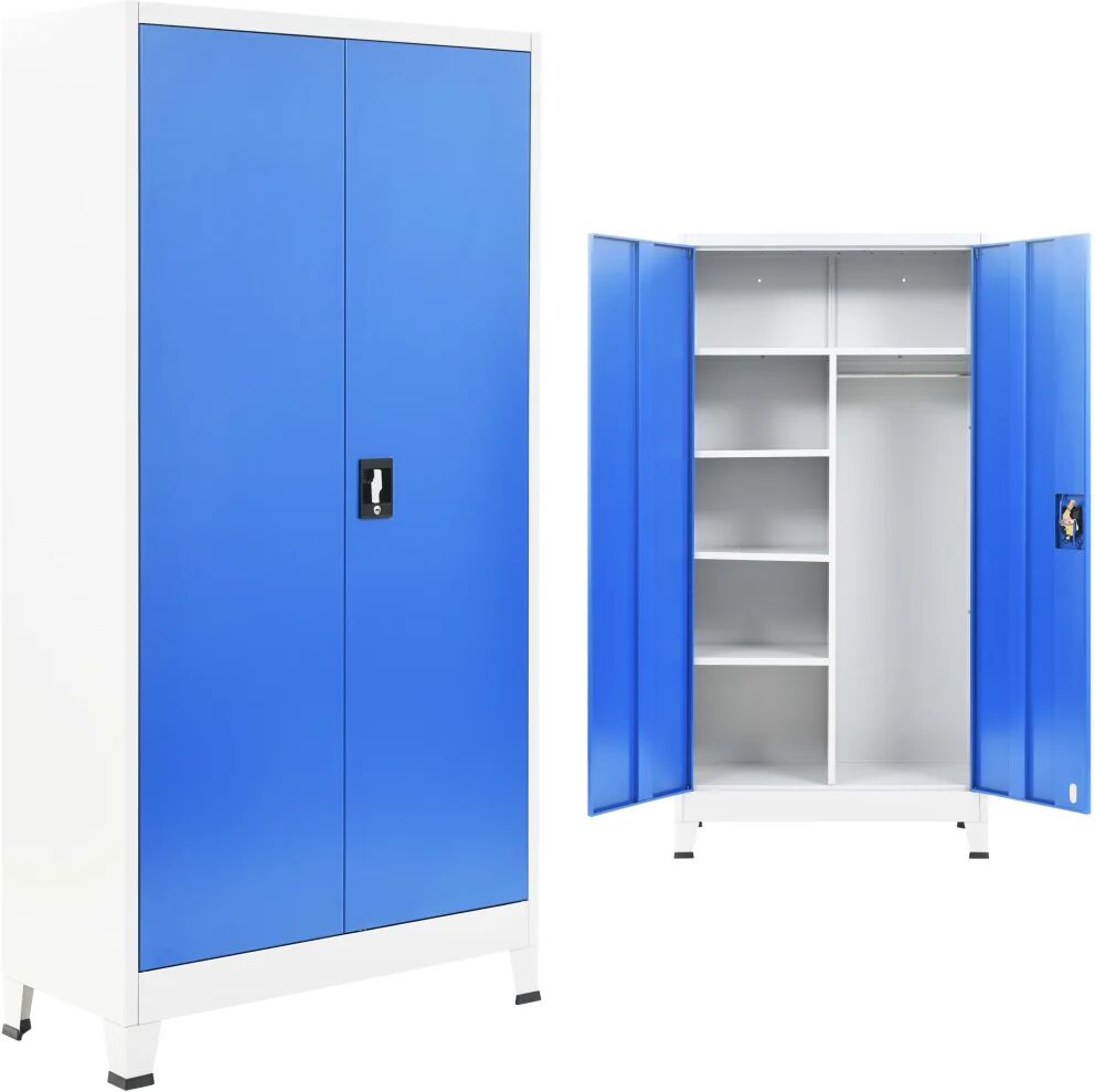 vidaXL Locker Cabinet with 2 Doors Metal 90x40x180 cm Grey and Blue