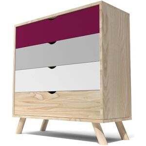 ABC MEUBLES Cassettiera scandinava legno Viking Plum, Grigio, Bianco -  - Prugna, Grigio Chiaro, Bianco