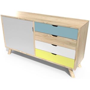 ABC MEUBLES Credenza scandinava grigio blu bianco giallo Viking -  - Grigio Chiaro, Pastello Blu, Bianco, Giallo