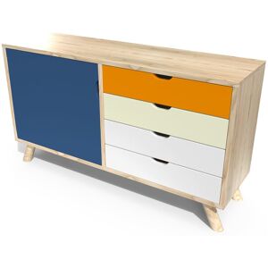 ABC MEUBLES Credenza Scandinavo Blu Arancio Avorio Bianco Viking -  - Blu petrolio, Arancio, Avorio, Bianco