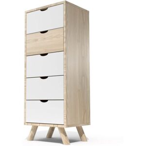 ABC MEUBLES Comò scandinavo in legno 5 cassetti Viking -  - Vernice Naturale/Bianco