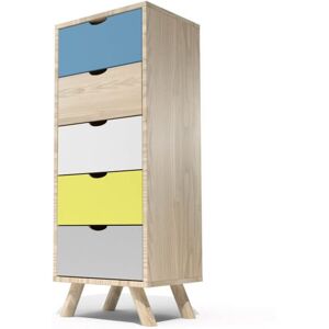 ABC MEUBLES Comò scandinavo in legno 5 cassetti Viking -  - Pastello Blu, Giallo, Bianco, Grigio Chiaro