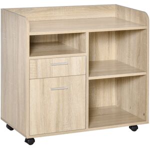 Vinsetto Mobile Porta Stampante, Mobile Ufficio, Mobiletto Basso, Mobile Multiuso con 4 Ruote, Rovere, 80x40x72cm