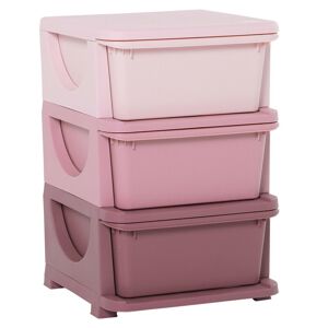 Homcom Cassettiera in Plastica Colorata per Cameretta con 3 Cassetti, Arredamento Casa e Asilo 37x37x56.5cm Rosa