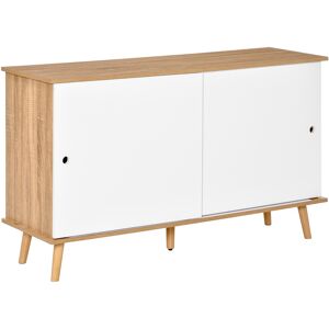 homcom mobile cucina credenza moderna con mensole regolabili e ante scorrevoli in mdf, 130x40x74.5cm, colore legno e bianco