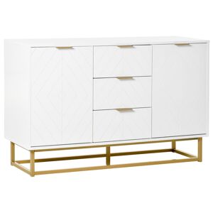 Homcom Credenza Moderna Bianca, Credenza Bassa Buffet per Cucina o Sala da Pranzo con 3 Cassetti e 2 Ante, 120x40x76cm