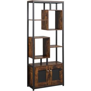 Homcom Mobile Libreria in Stile Industriale 8 Ripiani con Armadietto a 2 Ante per Casa e Ufficio, 70x30x180cm, Marrone