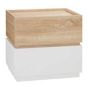 Homcom Comodino 2 Cassetti Design Moderno e Impilabile, Tavolino per Soggiorno e Salotto in Legno, 50x40x47.5cm, Bianco e Legno