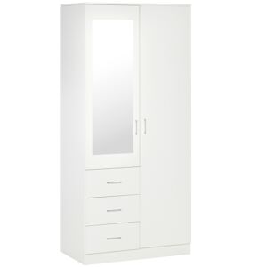 Homcom Armadio Moderno Guardaroba 2 Ante con Specchio e 3 Cassetti, Mensole Regolabili e Barra Appendiabiti, 80x50x180cm, Bianco