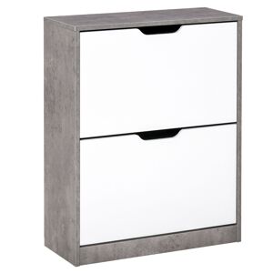 Homcom Mobile Scarpiera Salvaspazio a 2 Ante per 8 Paia di Scarpe, Arredamento Moderno  Grigio e Bianco, 62.5x26x81cm