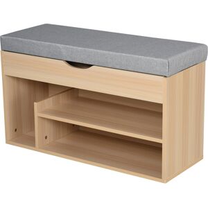 Homcom Scarpiera Salvaspazio 2 in 1,Panca Scarpiera da ingresso in Legno con Seduta Imbottita e Scomparto Nascosto,  80 x 30 x 48cm