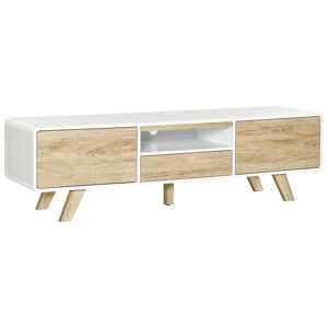 Homcom Mobile Porta TV Con Ante e Cassetto, Mobiletto da Salotto per TV fino a 60'' in MDF, 160x40x45cm Bianco e Legno