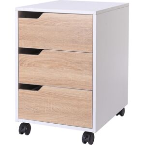 Homcom comodino portadocumenti con 3 cassetti Ruote A 360° Rotaie in metallo MDF, Di legno bianco, 31 x 37 x 7.2  cm