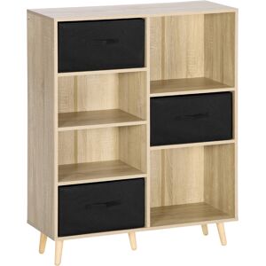 Homcom Libreria Scaffale a 7 Vani con 3 Cassetti Rimovibili e Pieghevoli, 90x30x102.5cm, Legno