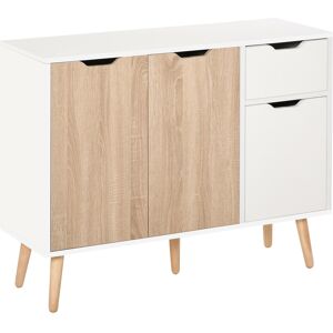 Homcom Mobiletto Multiuso con Cassetto e Armadietti, Credenza Stile Nordico in Legno per Camera, Soggiorno, Studio, Bianco e Color Legno