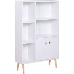 Homcom Mobiletto Libreria con Piedini in Legno di Pino, Mobile Portaoggetti Scaffale Cubo Porta Libri CD Bianco 80 x 23.5 x 118cm