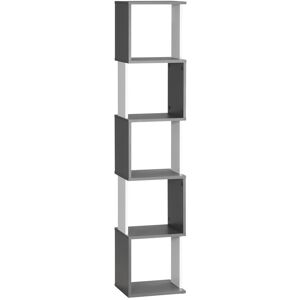 Homcom Libreria Moderna Salvaspazio a 5 Ripiani in Legno, 33x28x161cm, Grigio e Bianco