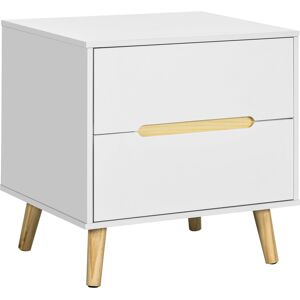 Homcom Comodino Moderno con 2 Cassetti in Truciolato e Gambe in Legno di Pino, 50Lx40Px50.5A cm, Bianco