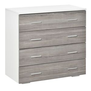 Homcom Cassettiera Moderna 4 Cassetti con Maniglie in Alluminio e Struttura in Legno, 76x35x72cm, Bianco e Grigio