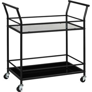 Homcom Carrello da Cucina a 2 Livelli con 2 Piani in Vetro Temperato, 4 Rotelle e Struttura in Metallo, 75x40x80 cm, Nero