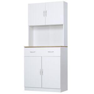 Homcom Mobile Cucina Alto 180cm con Armadietti a 2 Ante e Cassetto, Credenza con Struttura in Legno, Bianco