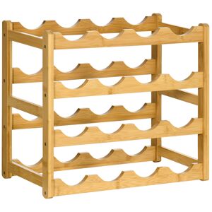 Homcom Scaffale Portabottiglie Vino a 4 Livelli per 16 Bottiglie in Legno di Bambù, 43x23.5x38cm