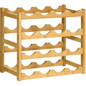 homcom scaffale portabottiglie vino a 4 livelli per 16 bottiglie in legno di bambù, 43x23.5x38cm