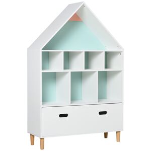 Homcom Scaffale Libreria Organizzatore Armadietto a Scomparti per bambini con cassetto scomparto in legno bainco rosa blu