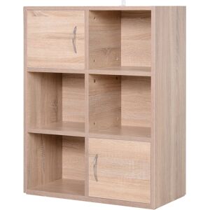 Homcom Libreria Scaffale in Legno a 3 Ripiani con 4 Scompartimenti e 2 ante Legno Naturale 61.5x29.5x80cm