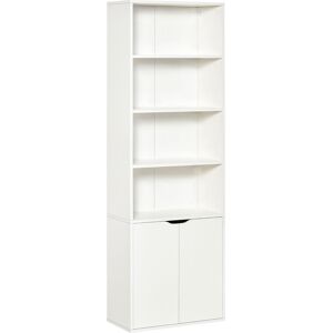 Homcom Libreria Moderna 4 Ripiani con Armadietto a 2 Ante in Legno, Mobile Multiuso per Soggiorno, Ufficio e Studio, 59x29x180cm, Bianco