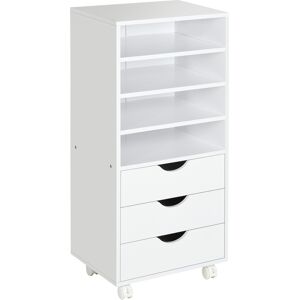 Vinsetto Cassettiera Portadocumenti da Ufficio con 4 Rotelle 4 ripiani 3 cassetti in Legno bianco 40 x 30 x 83cm